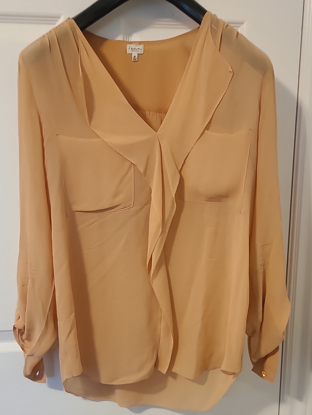 Babaton Peach-Beige Ruffle V-Neck Blouse